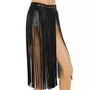 Black Long Fringe Tassel Statement Belt NEW